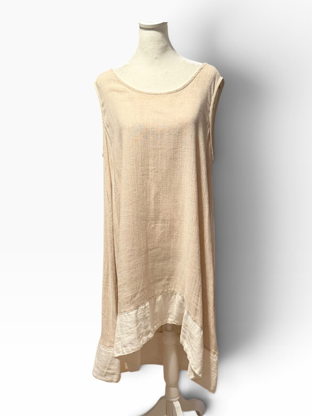 Flax colored linen and rayon tank dress. Size L. GUC